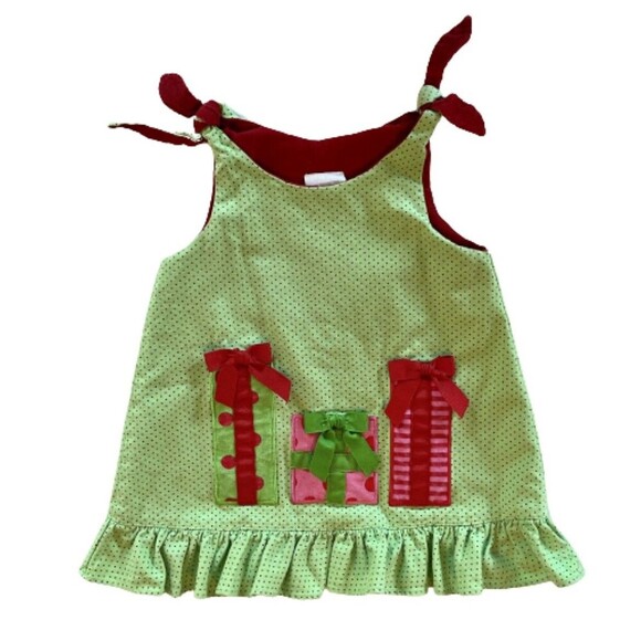 GMS International Girls 24M Christmas Jumper Dress Green Red Gift Box Appliqué - Picture 1 of 4
